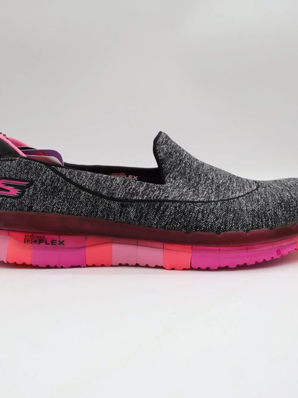Skechers Go Flex Walk Womens 9.5 Black Pink Jersey Slip On Walking Shoes